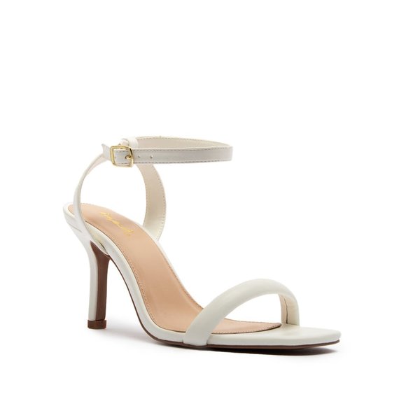 Qupid Shoes - White Vegan Leather Ankle Strap Heels